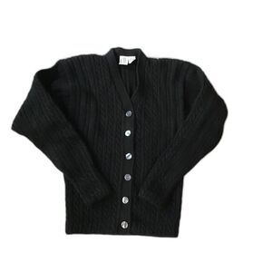 Clifford & Wills Black Cable Knit Cardigan Sweater Size M 100% Wool Classic GND